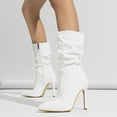 thumbnail image 5 of UngA Platform Boots Women's Leather Basketweave Texture Tall Boots White,7.5, 5 of 7