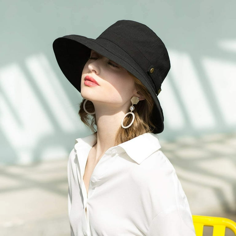 Womens Cotton Wide Brim Sun Hats UPF50+ UV Packable Beach  display picture 3