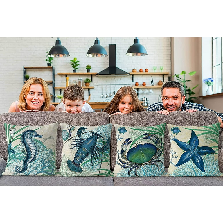 Coastal Throw Pillow Covers Ocean Outdoor Beach Pillows Cover 18x18 Inch Summer Theme Sea Turtle Seahorse Sea Fish Sea Crab Decor Square Pillowcase for Patio Couch Sofa Walmart