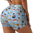 thumbnail image 1 of Balery Kawaii Sushi (2) Pantalones cortos de entrenamiento estampados para mujer, sin costuras, ajustados, para gimnasio, yoga, correr, deportes, ejercicio activo, fitness.-Large, 1 of 8