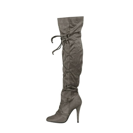 

Christmas Deals!2022 Hvyes Women s Comfortable Suede Cross Lace Side Zipper Over The Knee High Heeled Boots