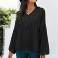 thumbnail image 6 of Lantern Long Sleeve Button up V Neck Shirts for Women Henley Dressy Casual Pleated Tunic Tops Blouse for Leggings, 6 of 7