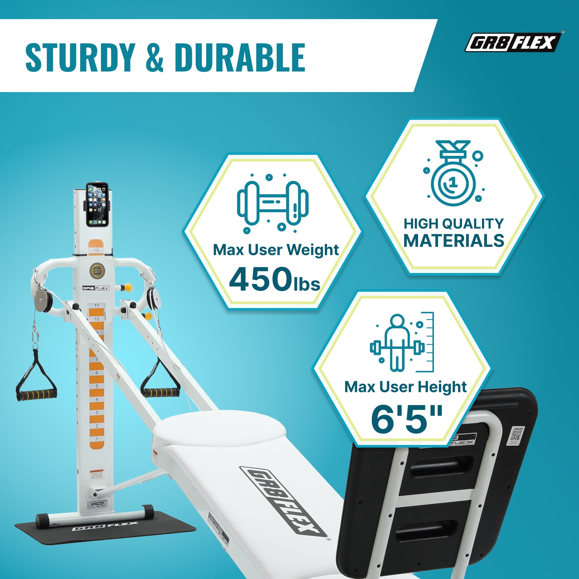 GR8FLEX High Performance Gym Pearl White XL Model with Total Over 100 Workout Exercises