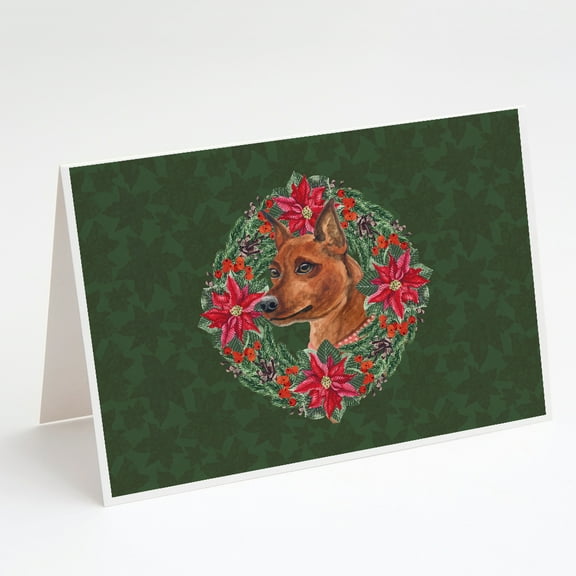 Miniature Pinscher Poinsetta Wreath Greeting Cards and Envelopes Pack of 8