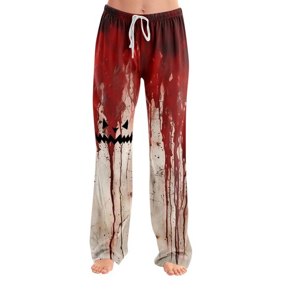 Trgacdwlo Halloween Pajama Pants Women Cute Pumpkin Graphics Wide Leg Lounge Pants for Women Elastic Waist Fall Winter Womens Pajama Pants