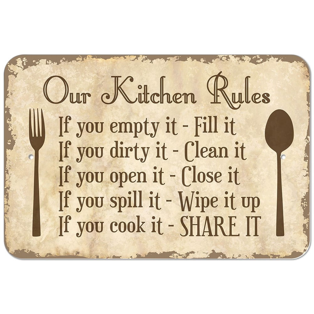 Our Kitchen Rules 9" x 6" Metal Sign