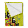 thumbnail image 2 of Music Soft Flannel Fleece Throw Blanket, Guitars for Rock Stars Above a Tree Plant Modern Geometric Design Print, Cozy Plush for Indoor and Outdoor Use, 70" x 90", Hot Pink Apple Green, by Ambesonne, 2 of 5