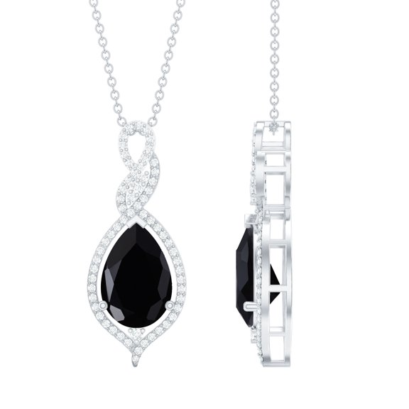 Rosec Jewels Lab Grown Black Diamond Teardrop Pendant Necklace - AAAA Grade - 7X10 mm - Black and White Diamond Necklace for Women, 925 Sterling Silver