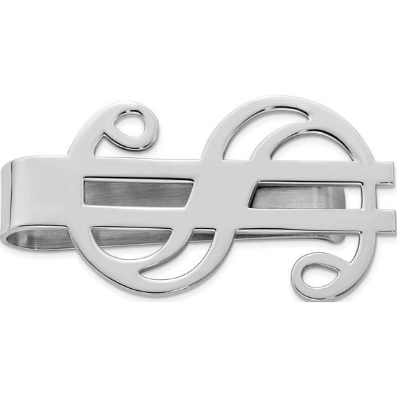 Sterling Silver Rhodium-Plated Dollar Sign Money Clip (45 X 25) Made In United States qq273