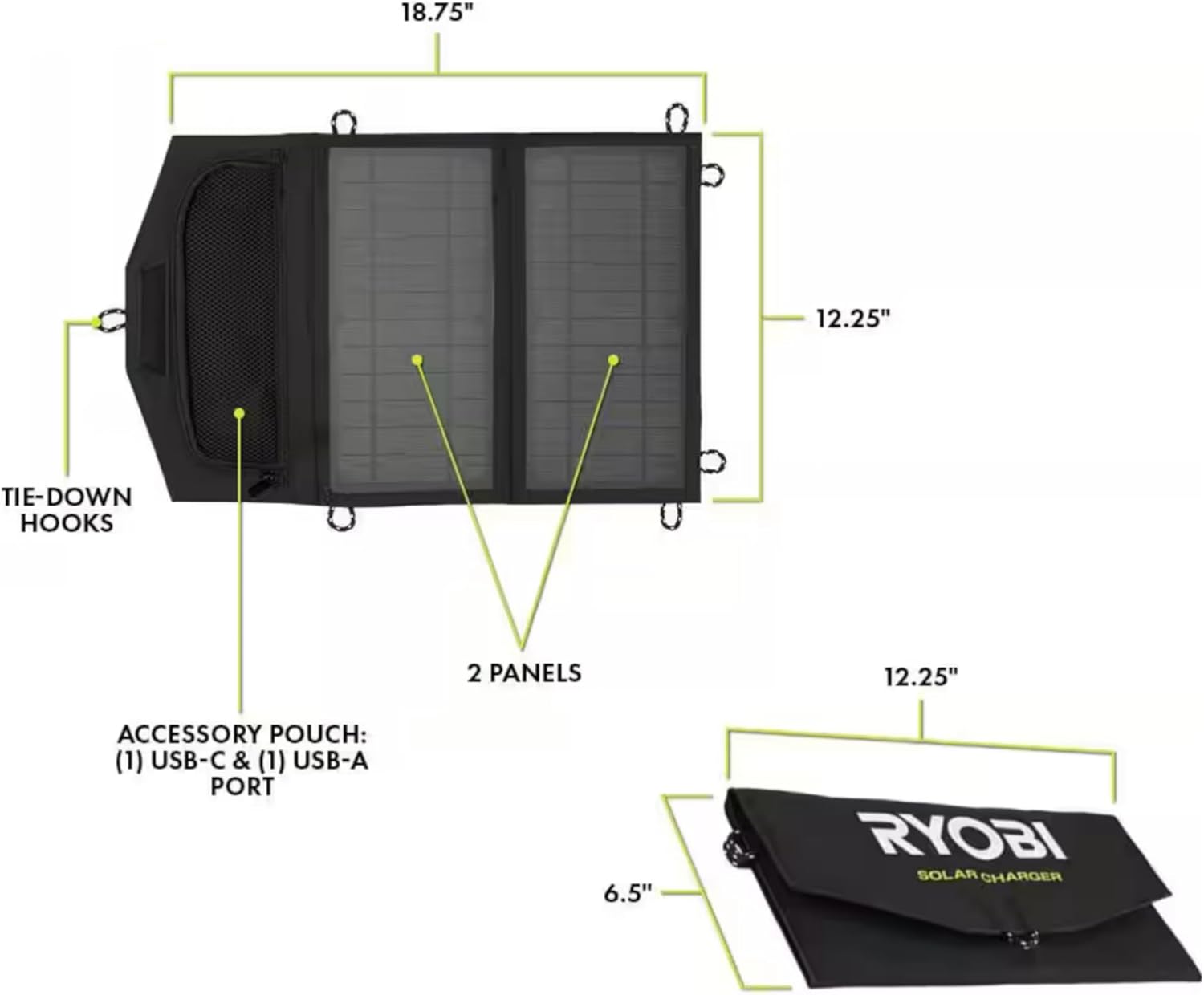 Ultimate Portable Power Bundle with Ryobi 150W Battery Source, Solar Panel, and 16" BUHO Tool Bag - Reliable Power Anywhere, Anytime