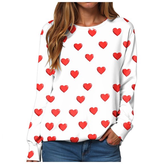 vigerkar Womens Valentines Crewneck Sweatshirts Cute Heart Sweater Casual Loose Fit Long Sleeve Pullover Graphic Tees (White, M)