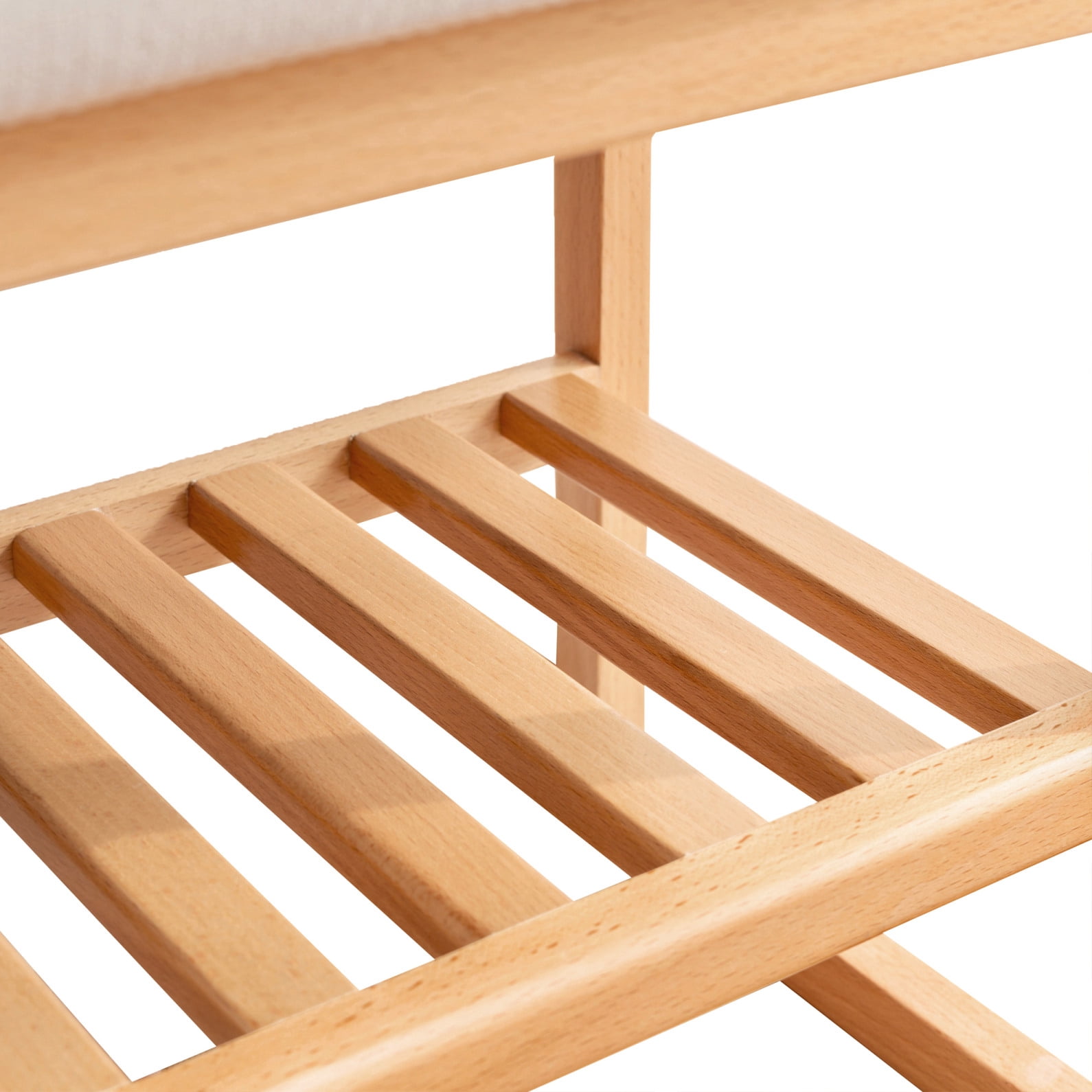 Natural Solid Wood Shoe Bench Rack with Storage, Beech Wood Shoe Bench Entryway Storage Bench with High Rebound Sponge Cushion, 27.5" Shoe Storage Bench Rack Organizer for Entryway Bathroom Bedroom