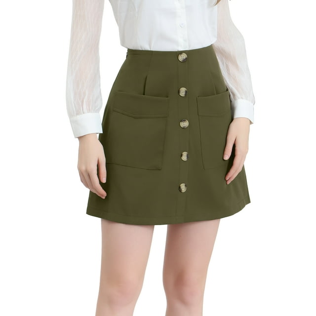 Falda Casual Estilo Cargo Corta Con Botones En La Parte Delantera Para Mujer ejercito verde M