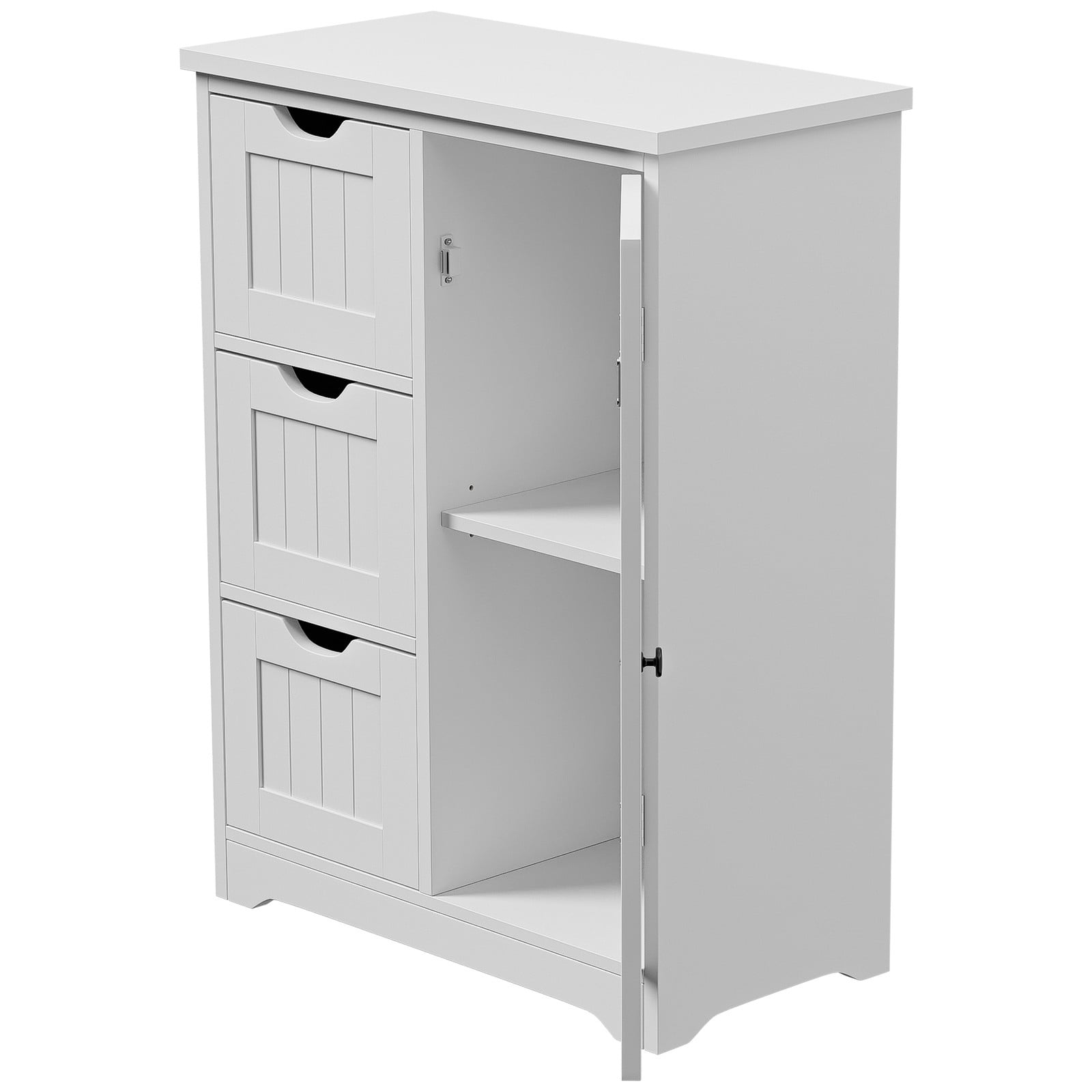 BNDFTF Bathroom Cabinet, Storage Cabinet with 3 Drawers & 1 Cupboard, P2 MDF Waterproof Bathroom Organizer Cabinet, Adjustable Shelf Anti-Tip Bathroom Storage Cabinet