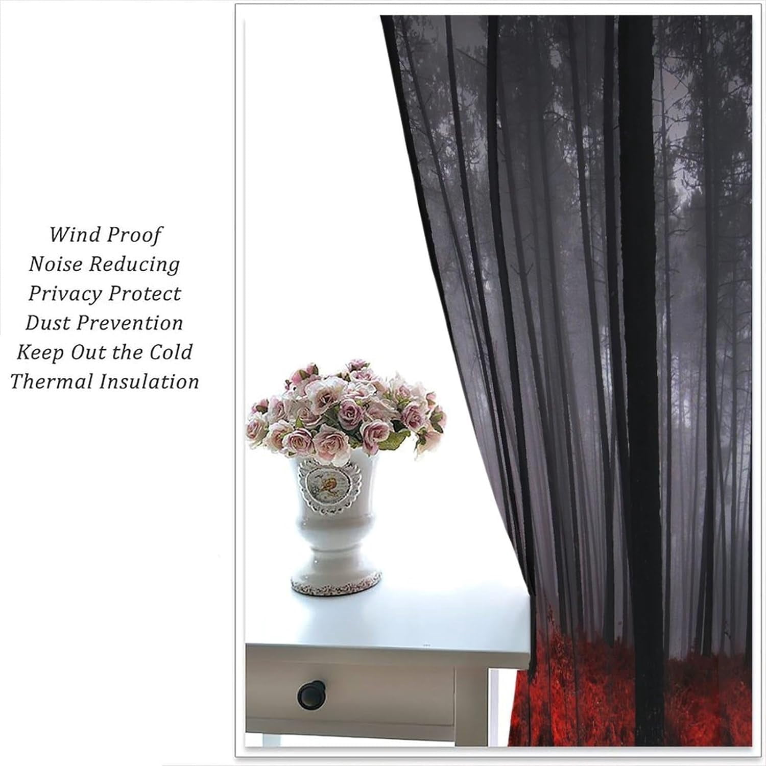 Misty Forest Blackout Curtains, Natural Landscape Dark Jungle Red Lawn Pattern Printed Curtains for Bedroom Living Room Insulation Curtains 84x84 Inch