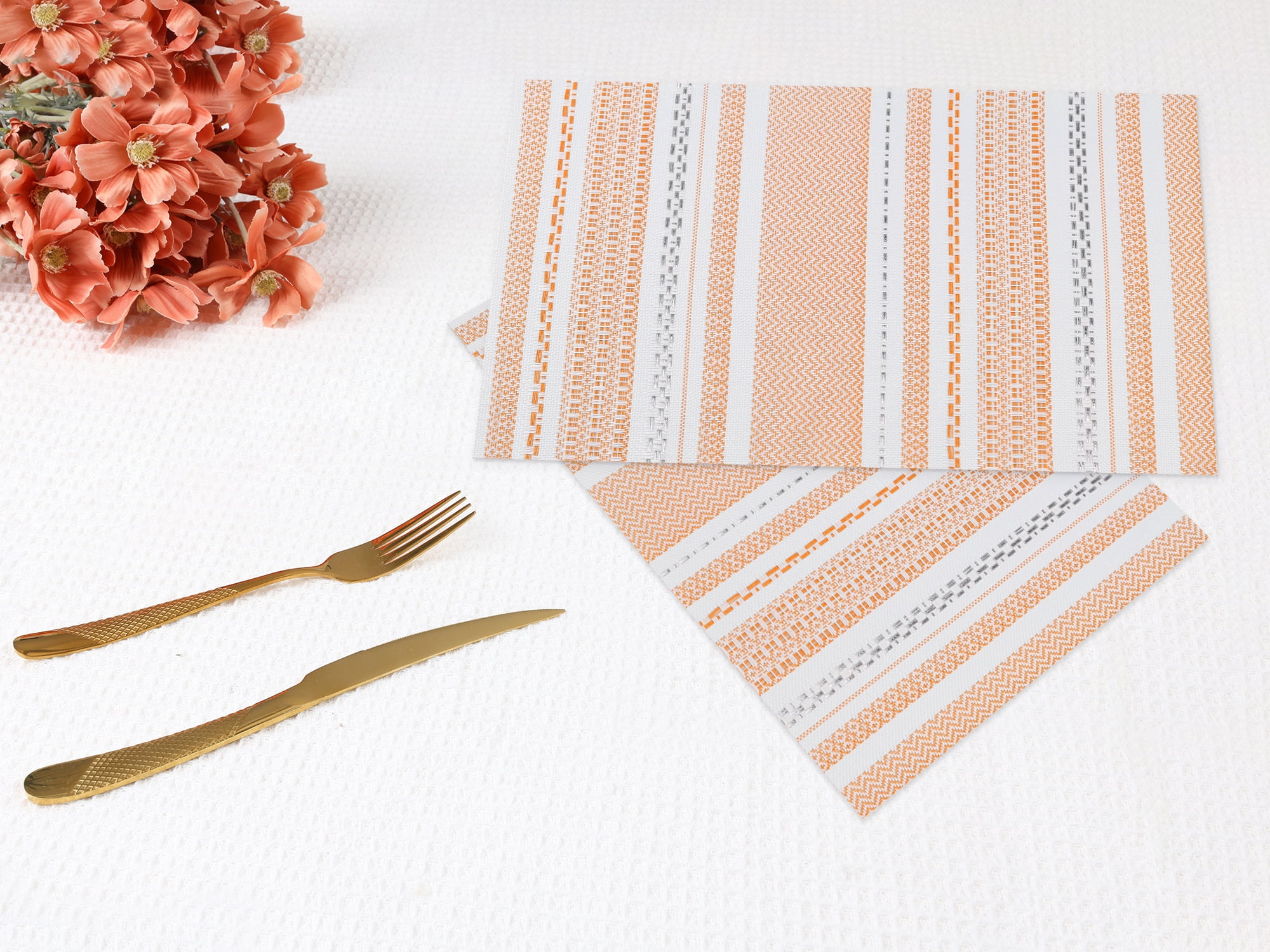Unique Bargains 6 Pack Placemat for Dining Table Decor Washable Table Placemats Orange