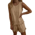 thumbnail image 4 of BRELIL Women Two Piece Sets Summer Casual Matching Outfits Round Neck Sleeveless Tank Top Shorts Set Solid Boho Beach Loose Vacation Travel Loungewear, Brown 2XL, 4 of 9