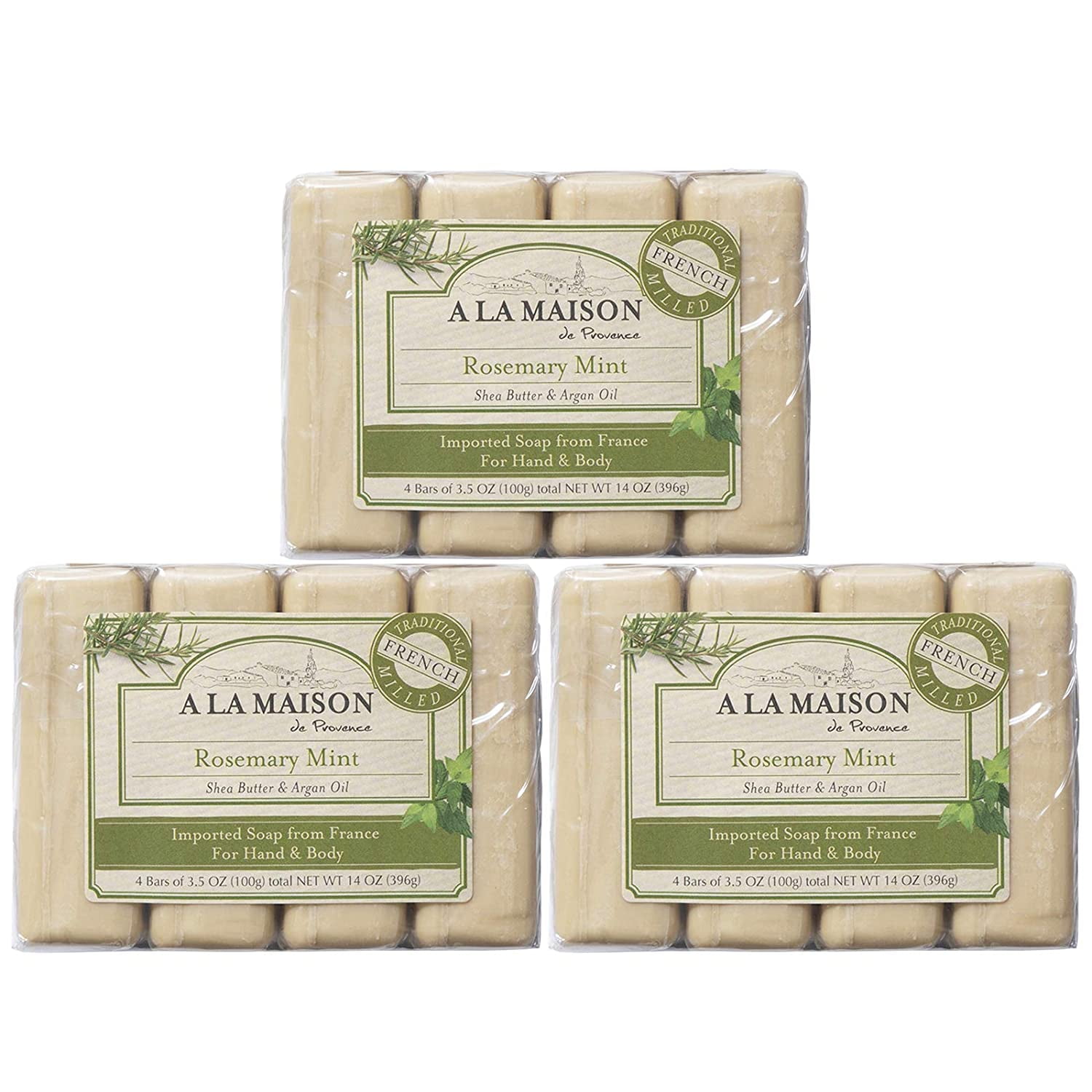 A LA MAISON Rosemary Mint Bar Soap Triple French Milled Natural