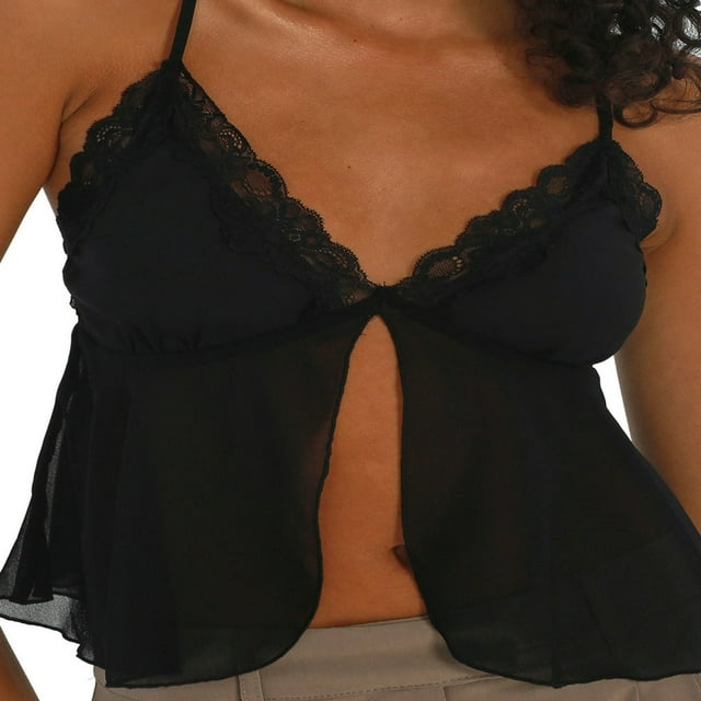Women Camisole Spaghetti Straps Backless Lace Solid Floral Slit Summer Tops