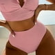 thumbnail image 4 of Bikini de 2 piezas para mujer, con volantes, cintura alta, con cordones, cuello en V, tirantes dobles, traje de baño para nadar en la playa, Rosa XL, 4 of 6