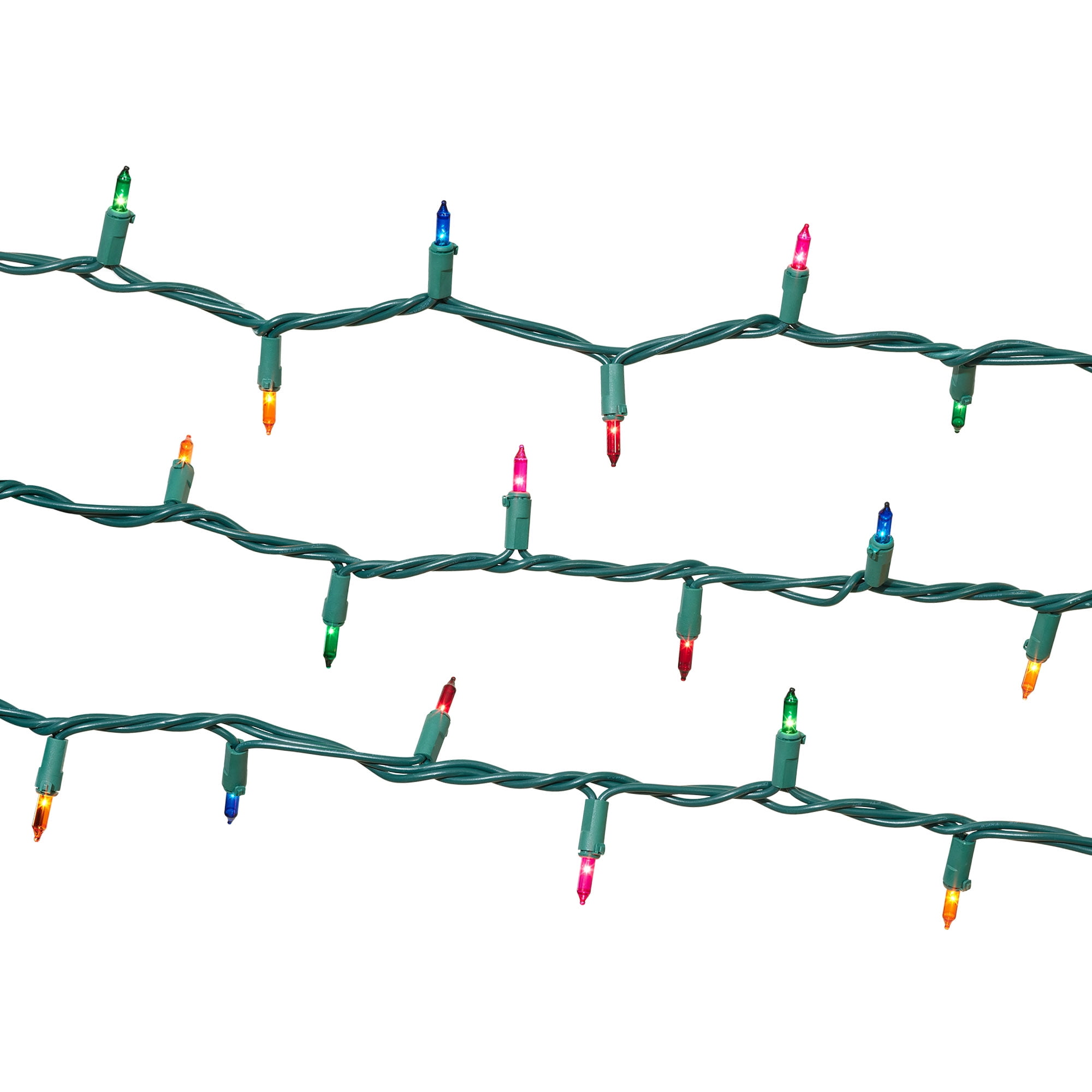 Mini guirlandes de Noël lumineuses dotées de 100 ampoules à incandescence, multicolores, avec fil vert, de 19,2 pieds, Holiday Time Espace entre les ampoules de 3,25 po (8,2 cm)