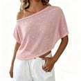 thumbnail image 2 of Delayuji Women's Mesh Tops Off The Shoulder Lightweight Short Sleeve T-Shirts Slim Fitted Beach Vacation Outfits See Through Blouses Shawl Wrap Clubwear Nightwear Pink M, 2 of 7