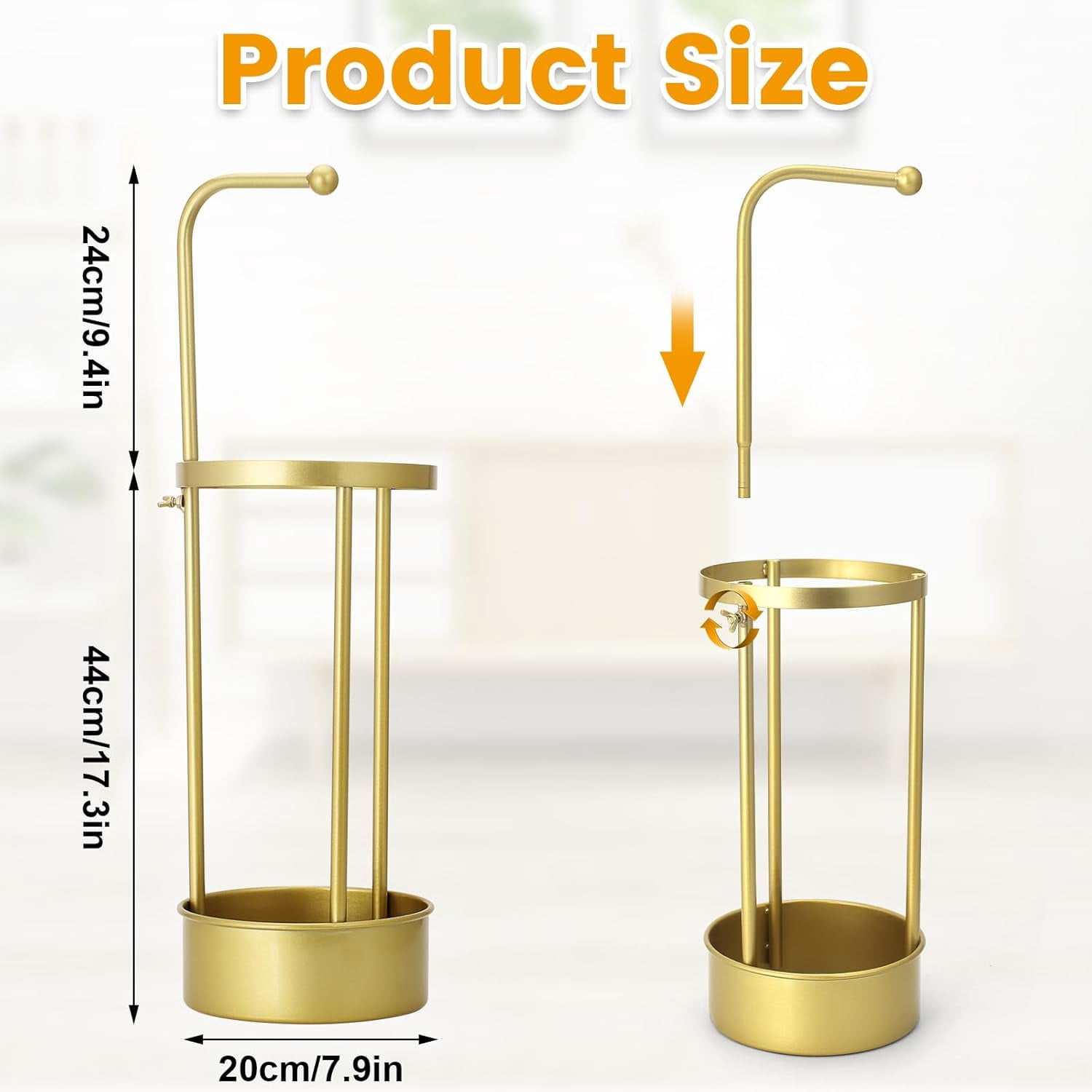 Golden Rust Proof Umbrella Holder, Entrance Drain Umbrella Bucket, Steel Circular Umbrella Holder, Umbrella Storage Rack, Suitable for use in Homes, Offices, Hotel Lobbies （Gold）