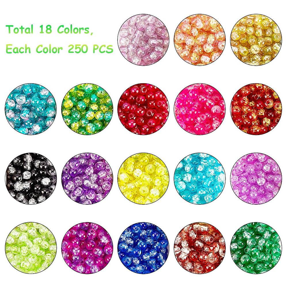 18 Color 4mm Round Glass Beads Round Beads with Scissors Elastic Thread and Beading Needles for Beading Friendship Bracelet Jewelry Making Christmas Tree Ornament DIY