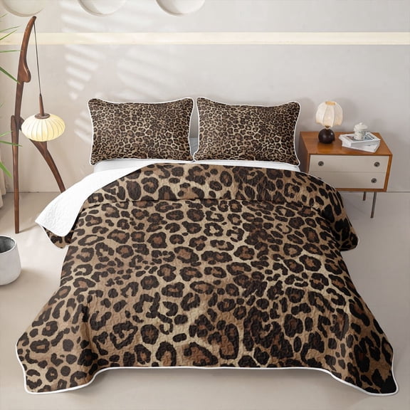 Meiyoeat Boho Leopard Print Bed Spread Queen,Neutral Animal Spot Pattern Queen Coverlet Set,Brown Beige