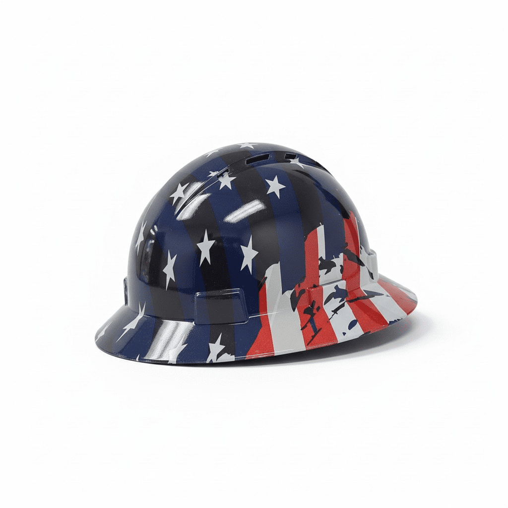 HDPE Hydro Dipped American Flag Full Brim Hard Hat with Fas-trac Suspension