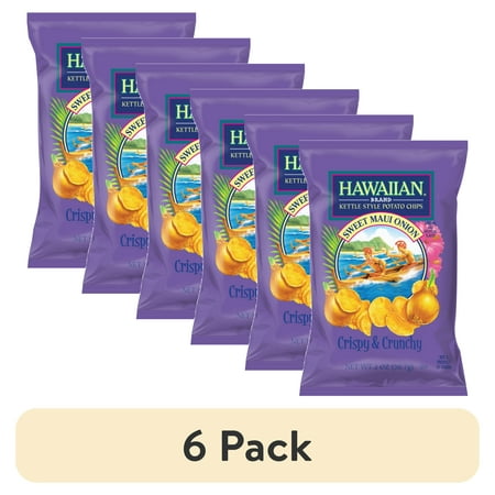 (6 pack) Hawaiian Brand Sweet Maui Onion Kettle Style Potato Chips, 2 oz Bag
