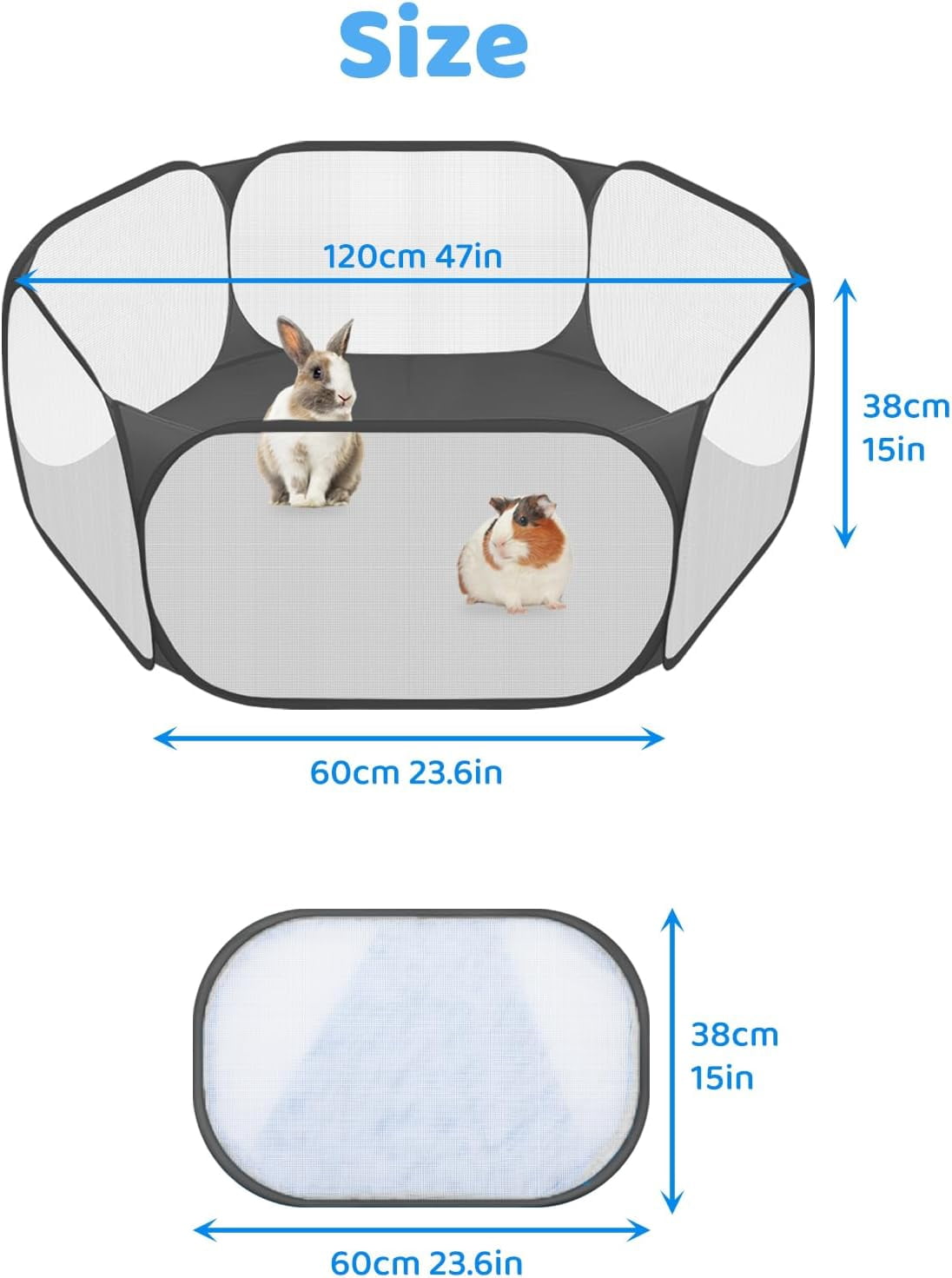 Small Animal Playpen, Pop-Up Portable Play Yard for Guinea Pigs, Rabbits, Hamsters, Hedgehogs, Foldable Exercise Fence with Breathable Mesh for Indoor Outdoor Use