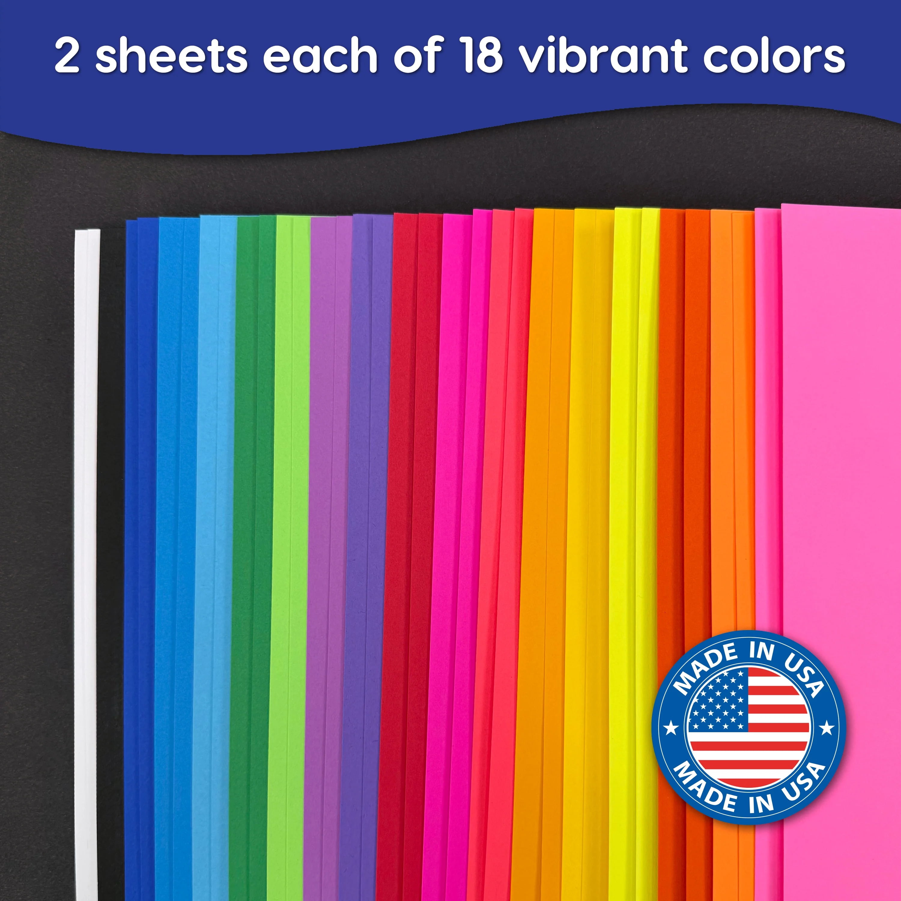 FreshCut Crafts Paper Colors, 36 Double Sided Cardstock Sheets,18 Multicolors