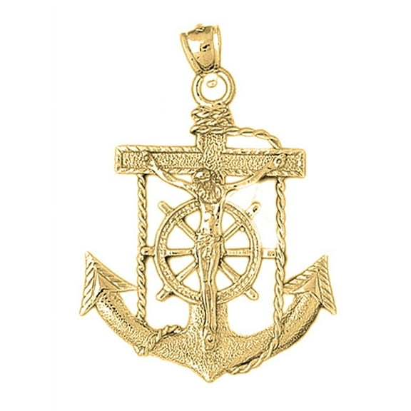 18K Yellow Gold Mariners Cross/Crucifix Pendant - 50 mm