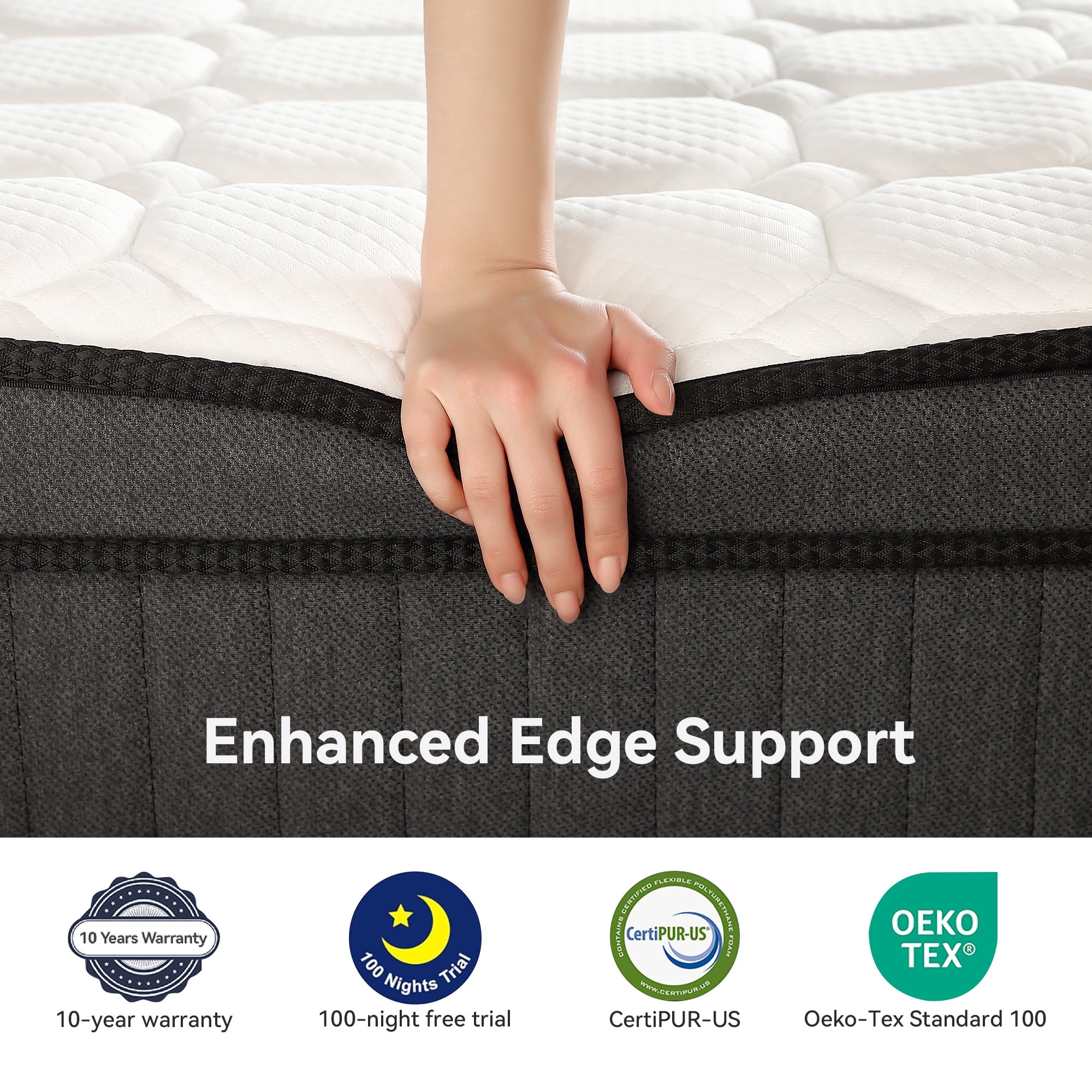 Sailvan 10 Inch Queen Mattress, Hybrid Mattresses in a Box with Memory Foam, Certipur-US Certified, Pressure Relief& Edge Support, Single Pocket Springs, Medium Firm