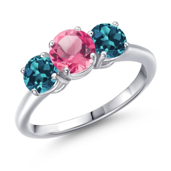 Gem Stone King 925 Sterling Silver Pink Mystic Topaz and London Blue Topaz Engagement Ring for Women | 2.90 Cttw | Round 6MM | Gemstone November Birthstone | Size 9