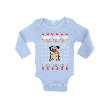 

Awkward Styles Ugly Christmas Baby Outfit Bodysuit Merry Pugmas Dog Pattern Baby Romper