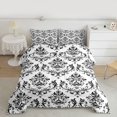 thumbnail image 2 of Homewish Vintage Western Damask Queen Comforter Set for Adult, White Black Flower Print Bedding Sets, Boho Mandala Reversible Bedding Comforter Set, Luxury Bedroom Decor, 3-Piece, 2 of 8