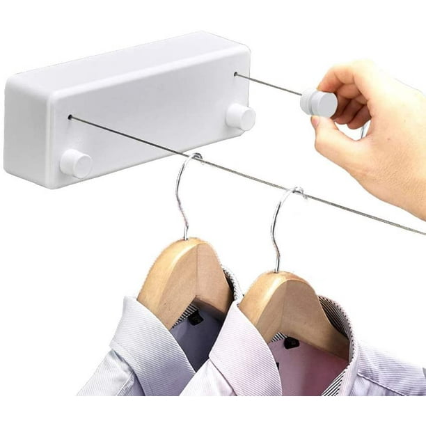 Retractable Clothesline Indoors Laundry Line with Adjustable Stainless  Steel Double Rope,Wall Mounted Space-Saver Drying Line for