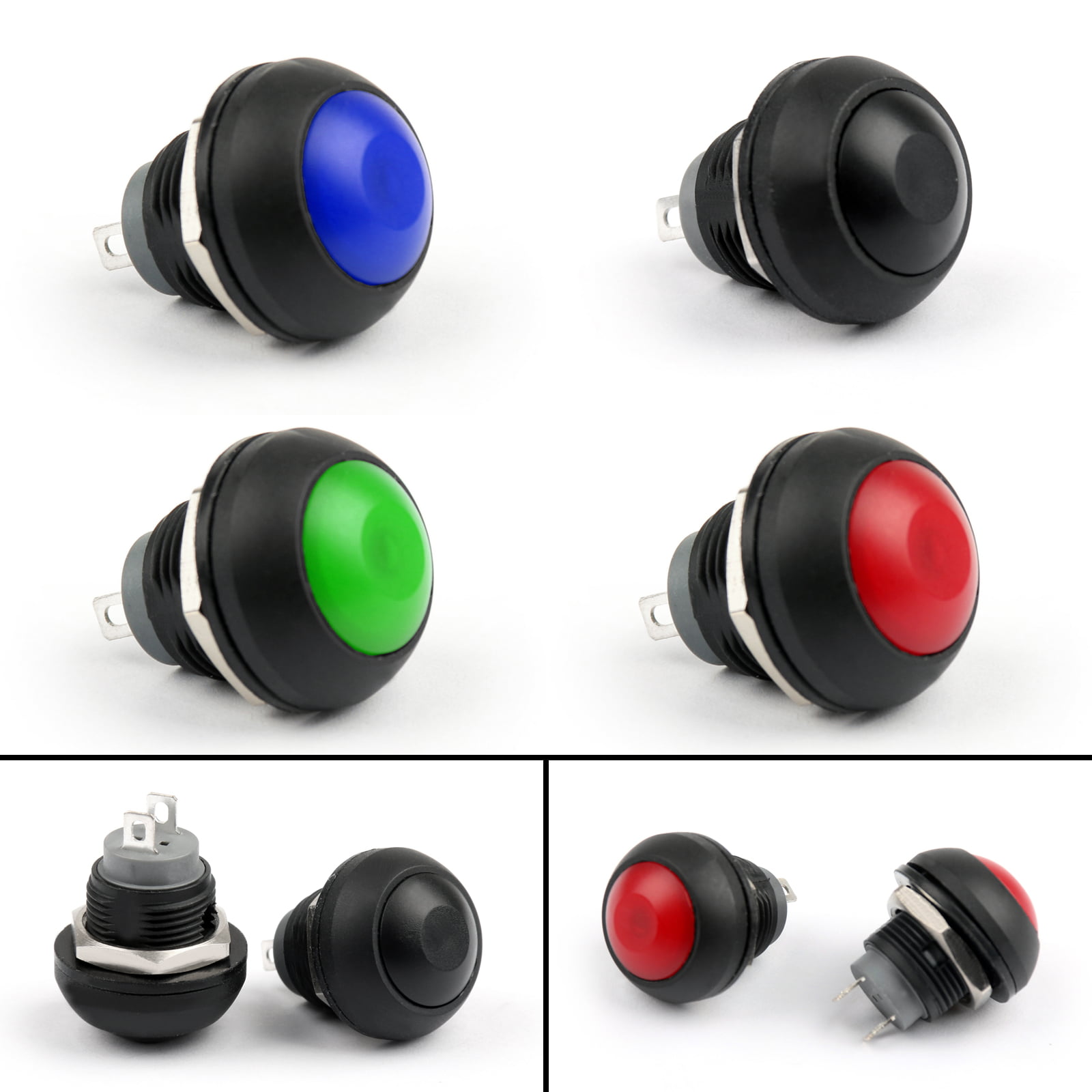 2Pcs 12mm Mini Waterproof Momentary ON/OFF Push Button Round Switch Black 