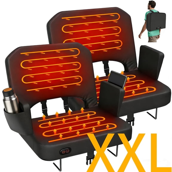 DKMOCO 2pcs 25" Extra Wide Heated Stadium Seats for Bleachers with Backrest and Armrest, Portable Bleacher Chairs with Cushion, for Outdoor Sports( NO Battery)