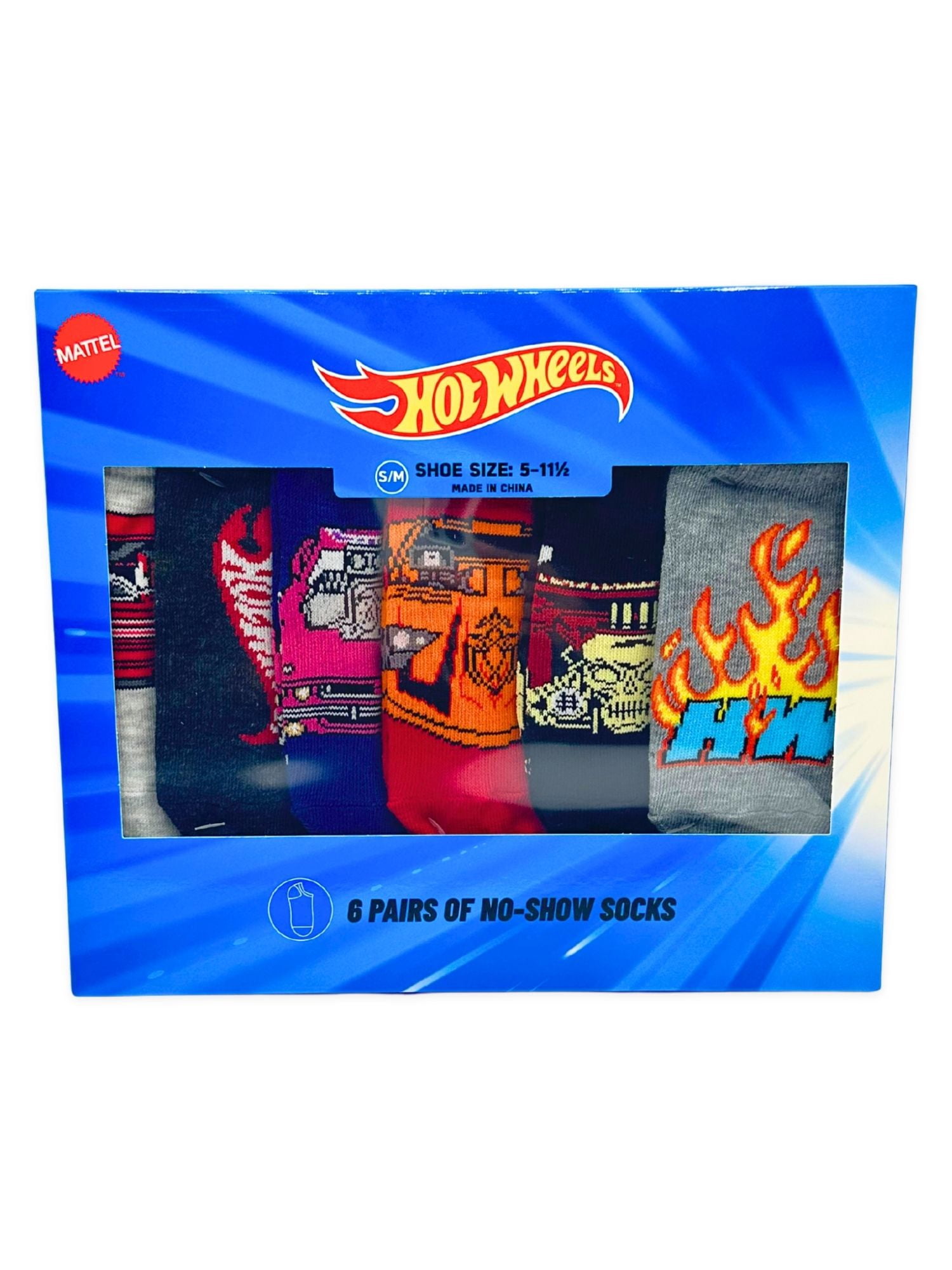 Hot Wheels Boys No-Show Socks, 6-Pack, Sizes S/M-M/L