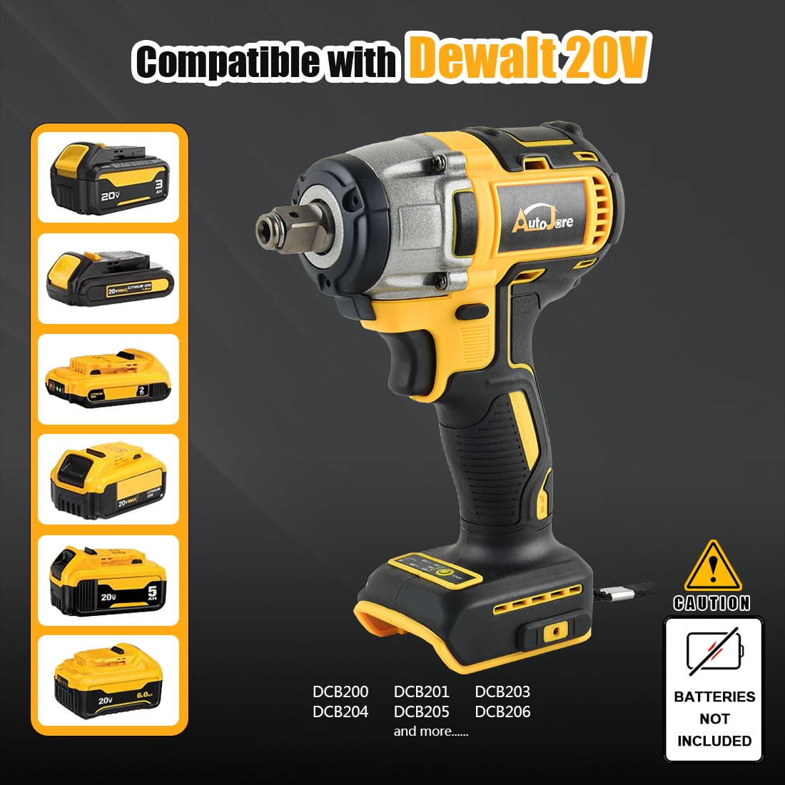 Cordless Impact Wrench Fit for Dewalt Battery 390FT-LBS 1/2 inch 530N.m Compact Impact Gun Brushless Electric Includes LED Work Light - 2800RPM Light-Duty Impact Driver Wrench - No Battery