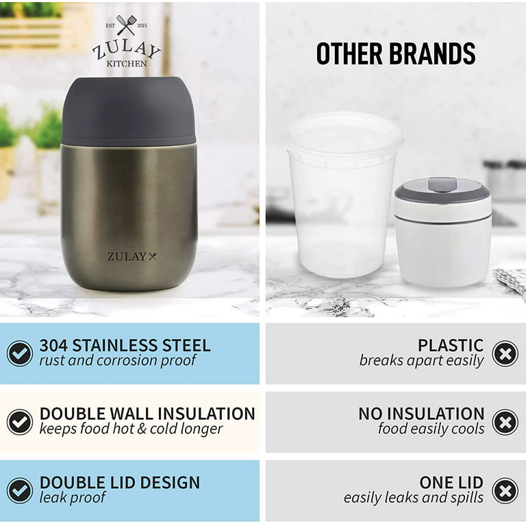 Zulay Vacuum Insulated Food Jar for Hot Foods - Dkgr - 16oz - Dkgr