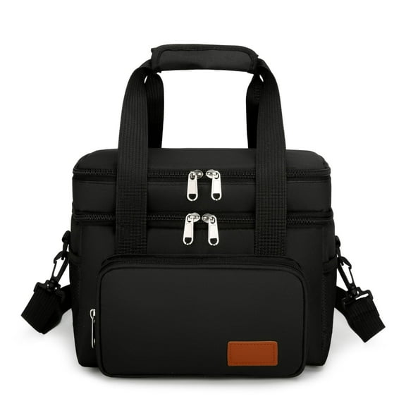 Insulated Lunch Box for Men, Double Deck Reusable Lunch Bags for Women Tote Cooler Bag Leakproof Soft Expandable, Large Lunchbox for Work/Adult/Picnic/Outdoor Black