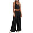 thumbnail image 2 of Women‘s Summer 2 Piece Outfits Lounge Sets Ribbed Knit Crop Top Wide Leg Pants with Pockets S-XXL, 2 of 8