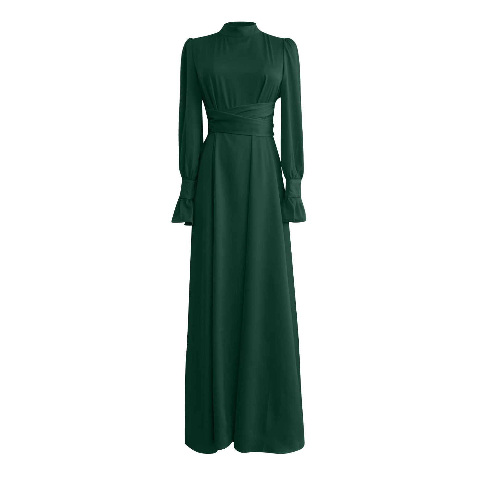 Lantern Sleeve Dress Women's Emerald Green Satin Maxi Dress - Lantern  Sleeves, Tie Waist & Pleated Skirt For Cocktail Parties Formal Gala Dinner  Dress