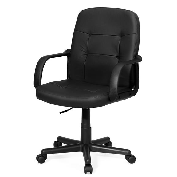 Giantex Office Chair, PVC Leather Mid-Back Chair w/Adjustable Height, Breathable Seat, Ergonomic Armrest & Flexible Wheels, 360° Swivel, Comfortable Executive Chair Suitable for Home & Office