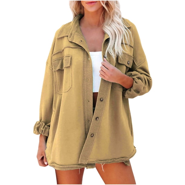 Abrigo de manga larga con bolsillo para mujer, chaqueta con cuello vuelto liso para mujer Fridja hkj893