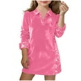 thumbnail image 3 of Loopsun 5-14 Years Big Girls Long Sleeve Collared Buttons Velvet Sequin Dress Pink, 9-10 Years, 3 of 5